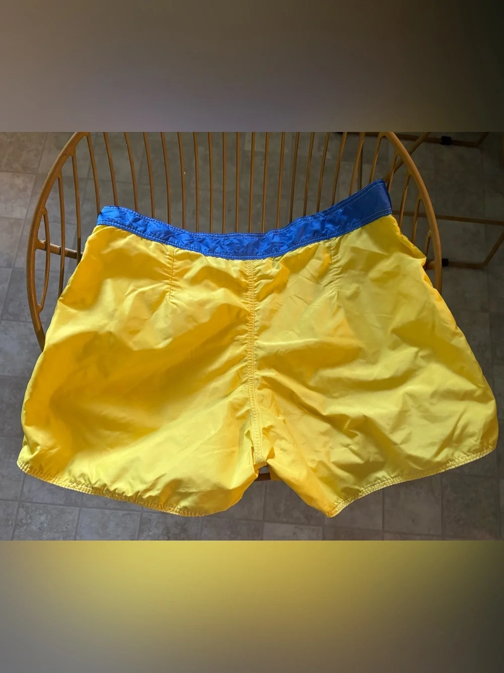 Men's Yellow Colorblock Swim Trunks with Blue & Green Accents